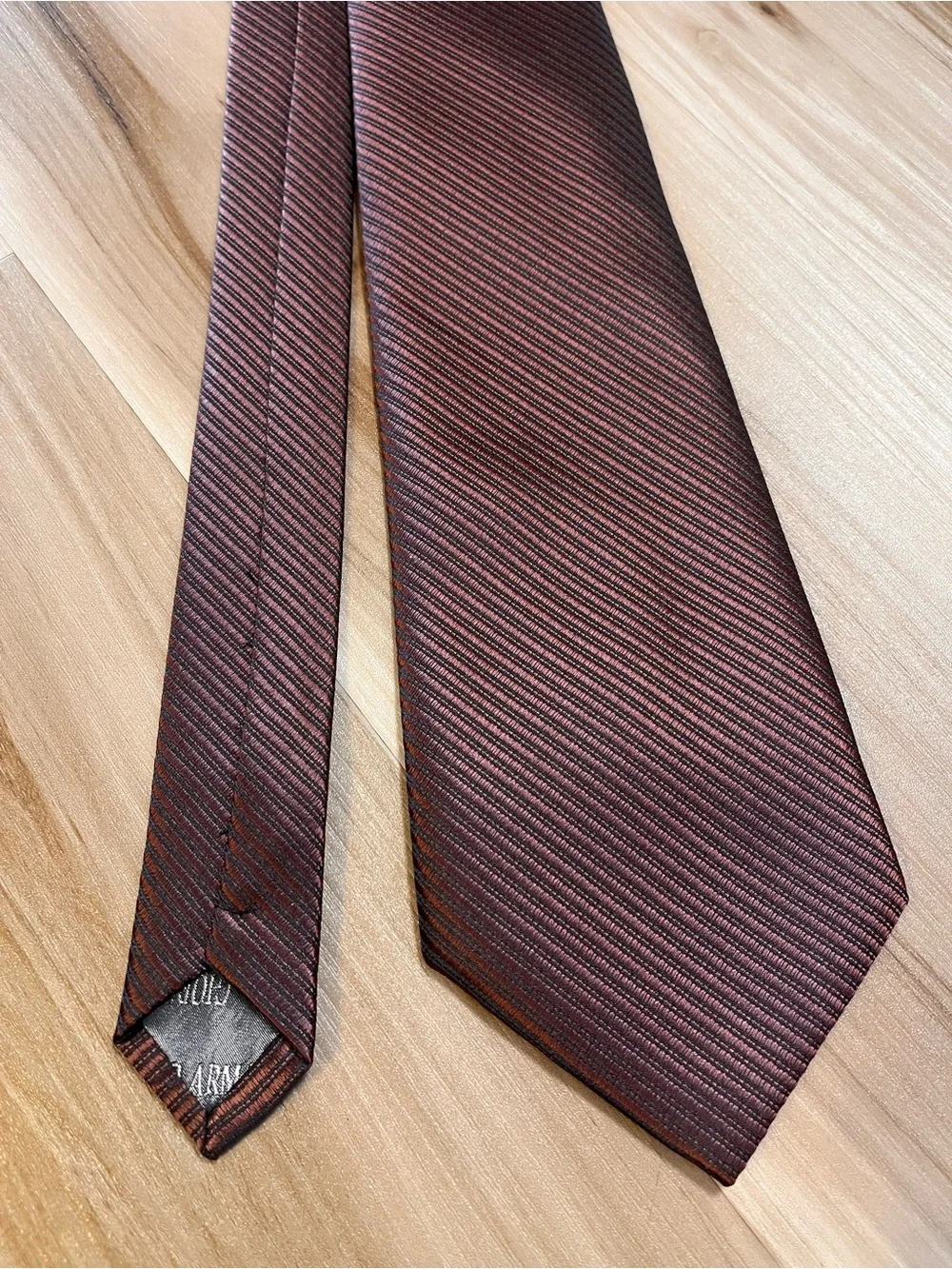 Giorgio Armani Mens 100% Silk Tie Handmade Necktie Stripe Brown/Copper Italy